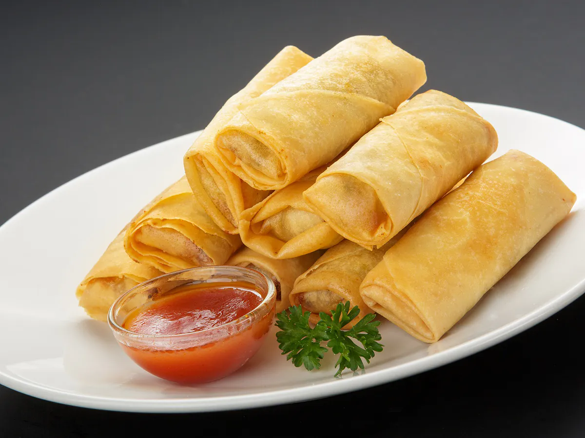 Golden fried spring rolls with sweet dipping sauce at No 1 Chinese Restaurant in Chesapeake